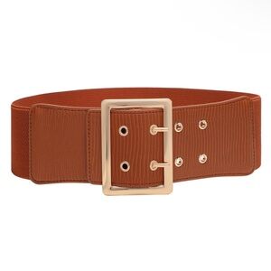 New! Wide Vegan Leather Elastic Statement Buckle Belt (4826) NWOT